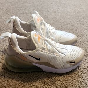 Women's 8, Nike Air Max 270 White and Beige Sneakers